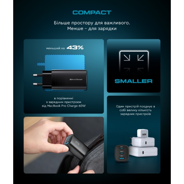 Фото - Сетевое зарядное устройство Armorstandart Resolute Power ARP-721 67W GaN Black (ARM88384)