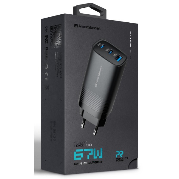 Фото - Сетевое зарядное устройство Armorstandart Resolute Power ARP-721 67W GaN Black (ARM88384)