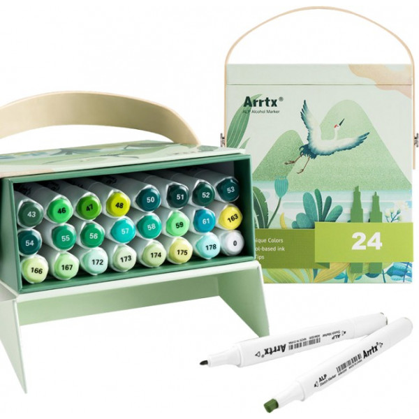 Фото - Набір маркерів Arrtx Alp ASM-02GN 24 кольори, зелені відтінки (LC302246) Фото - Набір маркерів Arrtx Alp ASM-02GN 24 кольори, зелені відтінки (LC302246)