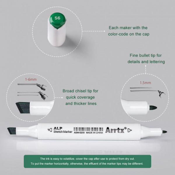 Фото - Набір маркерів Arrtx Alp ASM-02GN 24 кольори, зелені відтінки (LC302246)