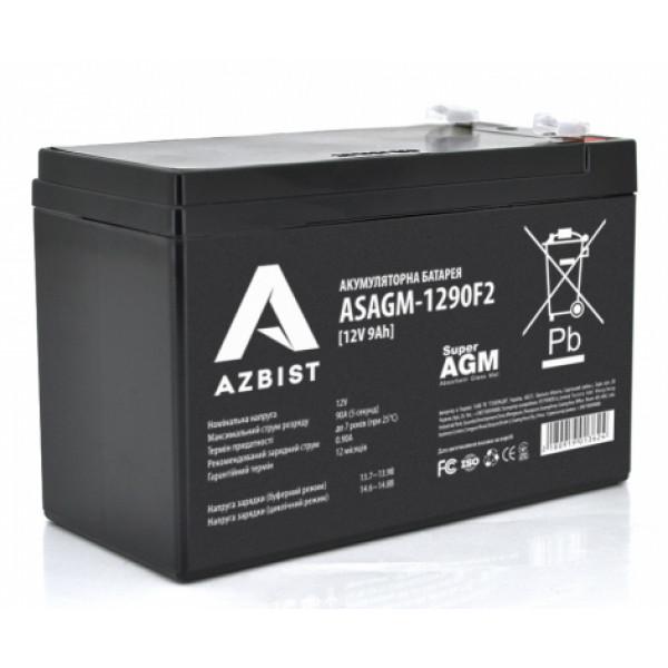 Фото - Акумулятор для ДБЖ Azbist 12V 9.0Ah (ASAGM-1290F2)