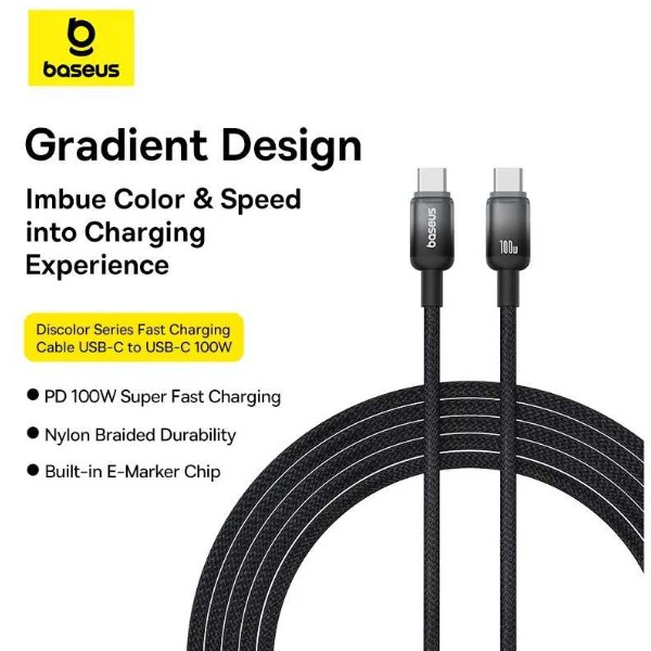 Фото - Кабель Baseus Discolor Series Fast Charging Cable USB-C to USB-C 100W 1m Cluster Black (P10374902111-00)