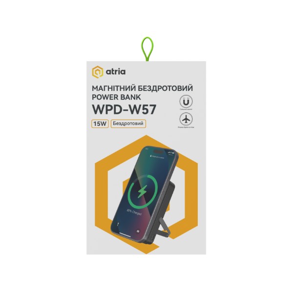 Фото - Батарея мобільна ATRIA PD20W USB-C 15W Wireless MagSafe 10000mAh black (WPD-W57B)