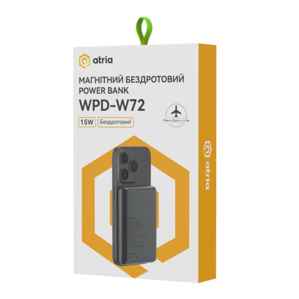 Фото - Батарея мобильная ATRIA PD20W USB-C 15W Wireless MagSafe 10000mAh black (WPD-W72B)
