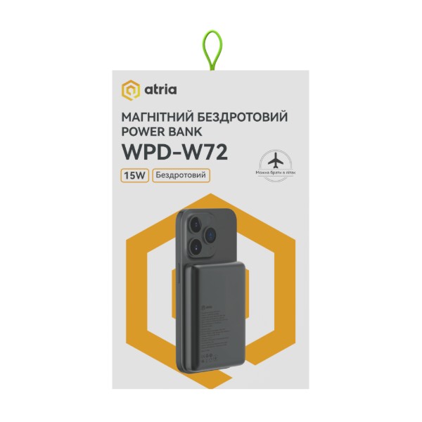 Фото - Батарея мобильная ATRIA PD20W USB-C 15W Wireless MagSafe 10000mAh black (WPD-W72B)