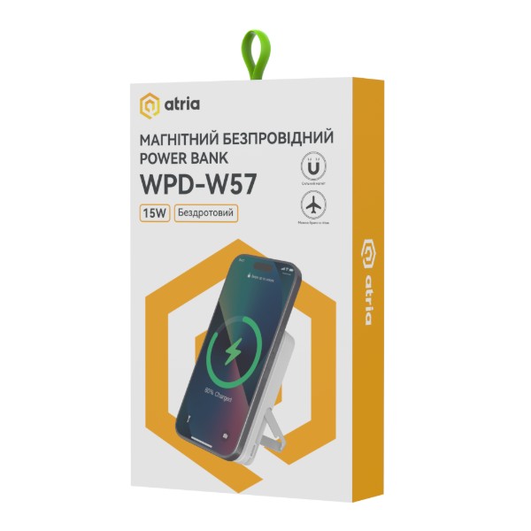 Фото - Батарея мобильная ATRIA PD20W USB-C 15W Wireless MagSafe 10000mAh white (WPD-W57)