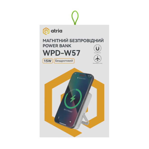 Фото - Батарея мобильная ATRIA PD20W USB-C 15W Wireless MagSafe 10000mAh white (WPD-W57)
