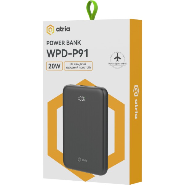 Фото - Батарея мобільна ATRIA PD22.5W USB-C 10000mAh (WPD-P91)