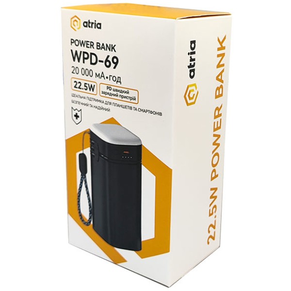 Фото - Батарея мобільна ATRIA PD22.5W USB-C 20000mAh black (WPD-69B)