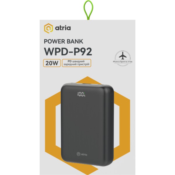 Фото - Батарея мобільна ATRIA PD22.5W USB-C 20000mAh (WPD-P92)