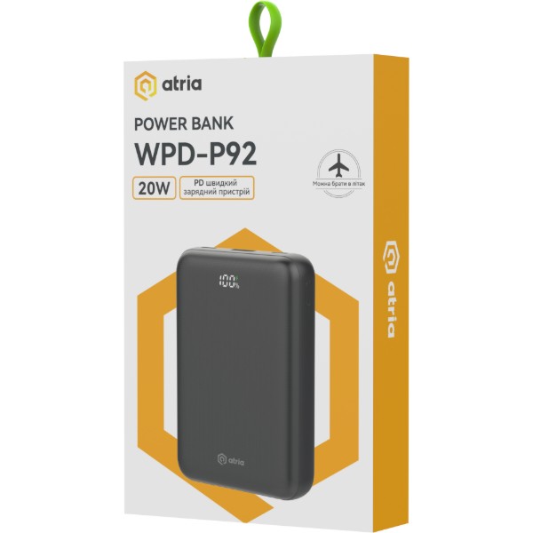 Фото - Батарея мобільна ATRIA PD22.5W USB-C 20000mAh (WPD-P92)