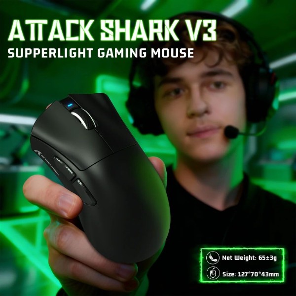 Фото - Миша бездротова ігрова Attack Shark V3 Ultra-Light, Wireless, PAW3311 сенсор, 25000dpi., 6кн., Black (V3B_AS)