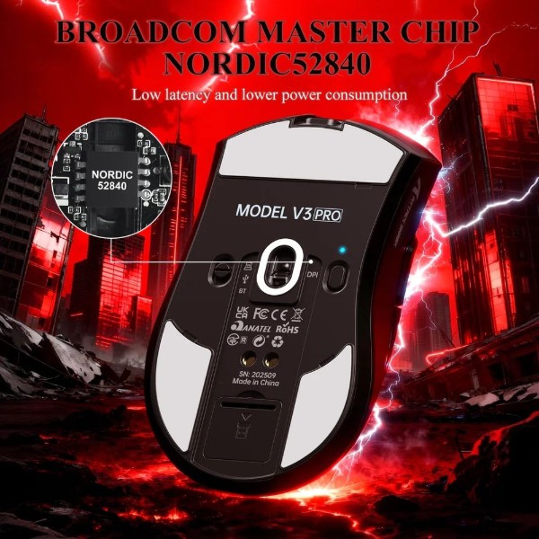 Фото - Мышь беспроводная игровая Attack Shark V3Pro Ultra-Light, Wireless/Bluetooth, 25000dpi. (PAW3311), 6кн., Black (V3PROB_AS)