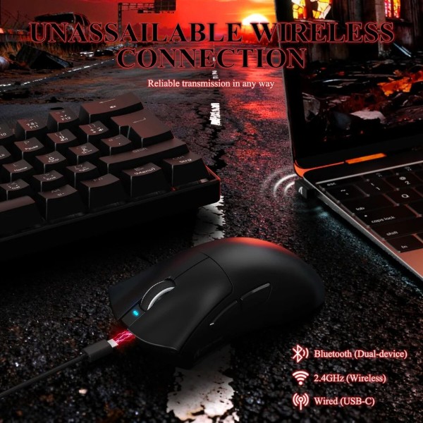 Фото - Мышь беспроводная игровая Attack Shark V3Pro Ultra-Light, Wireless/Bluetooth, 25000dpi. (PAW3311), 6кн., Black (V3PROB_AS)