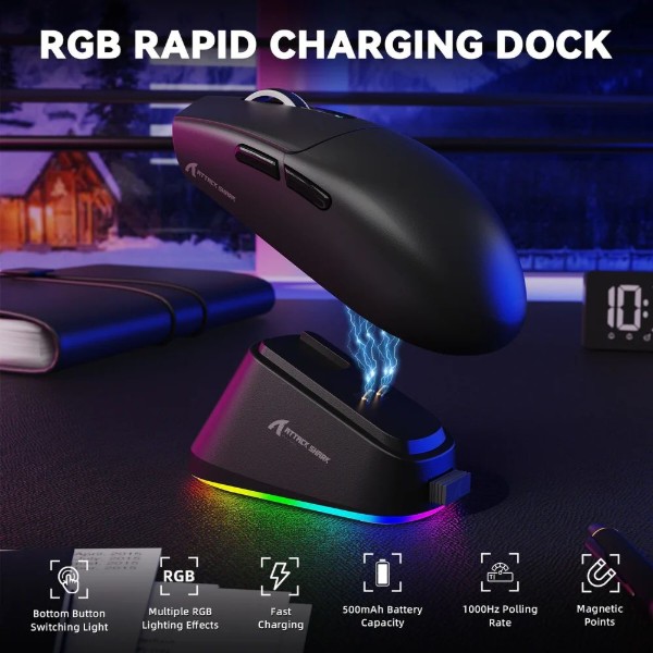 Фото - Мышь беспроводная игровая Attack Shark G3 PRO, Wireless/Bluetooth, 25000dpi. (PAW3311), 6кн., Black (G3PROB_AS)