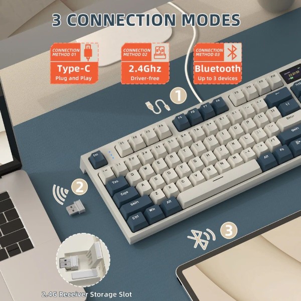 Фото - Клавіатура бездротова ігрова Attack Shark K86 87кл.RGB, Wireless, TFT disp, Blue Whale Switch (K86RB_AS)
