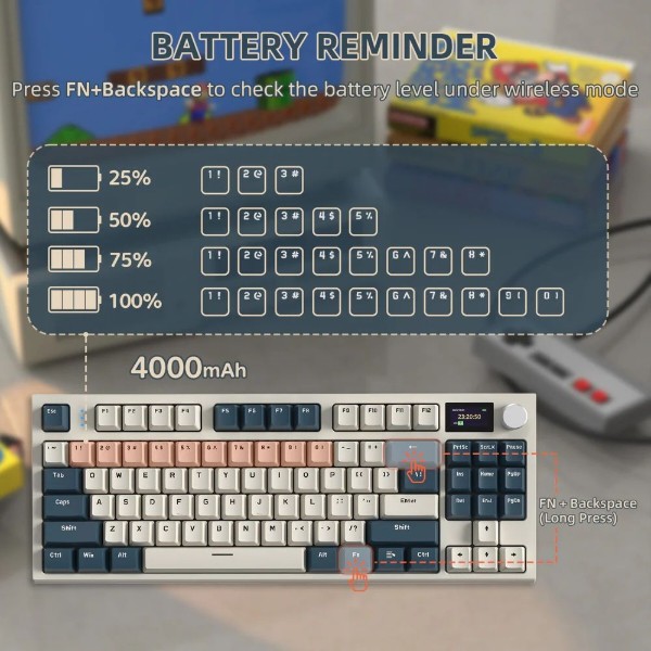 Фото - Клавіатура бездротова ігрова Attack Shark K86 87кл.RGB, Wireless, TFT disp, Blue Whale Switch (K86RB_AS)