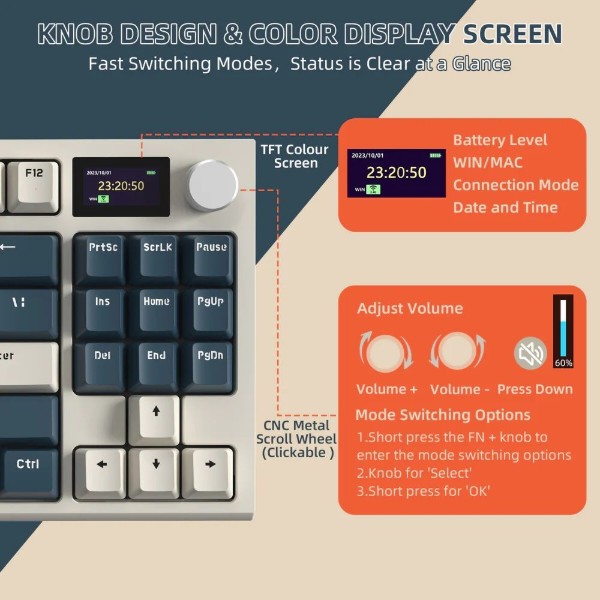 Фото - Клавіатура бездротова ігрова Attack Shark K86 87кл.RGB, Wireless, TFT disp, Blue Whale Switch (K86RB_AS)
