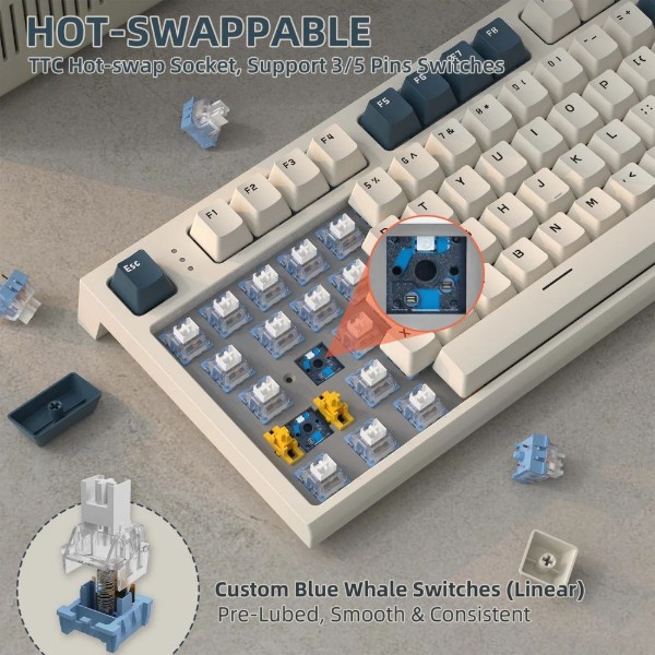 Фото - Клавіатура бездротова ігрова Attack Shark K86 87кл.RGB, Wireless, TFT disp, Blue Whale Switch (K86RB_AS)