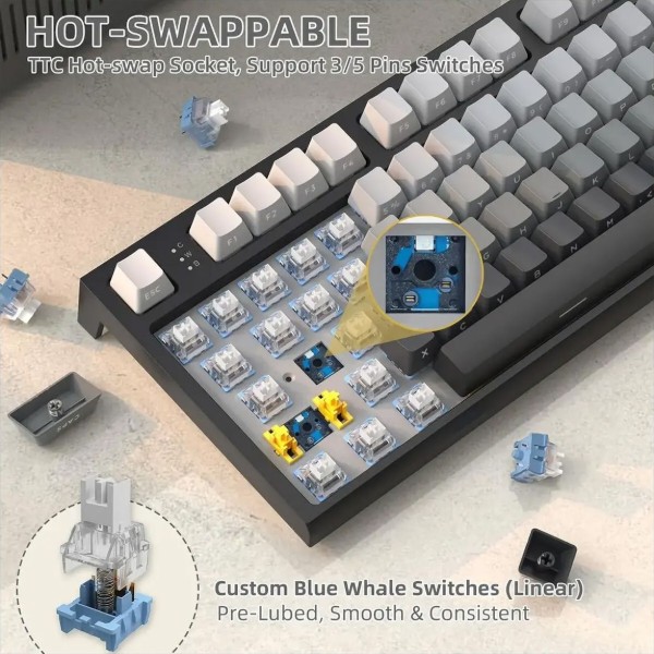 Фото - Клавиатура беспроводная игровая Attack Shark K86 87кл.RGB,Wireless, Blue Whale,Moonlit Night (K86MN_AS)