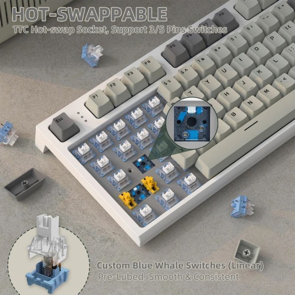 Фото - Клавиатура беспроводная игровая Attack Shark K86 87кл.RGB,Wireless, Business Gray (K86BG_AS)
