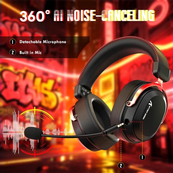 Фото - Гарнітура бездротова ігрова Attack Shark L30PRO Wireless,2.4GHz/Bluetooth/3.5mm AUX/AUX-to-Type-C,Black and Red (L30PROBR_AS)