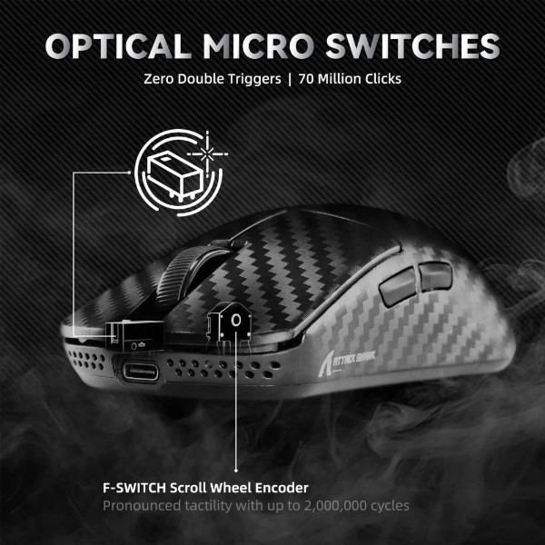 Фото - Мышь беспроводная игровая Attack Shark R11 Ultra, Wireless/Bluetooth, 42000dpi. (PAW3950MAX) 6кн., Phantom Shark (R11ULTRAPS_AS)