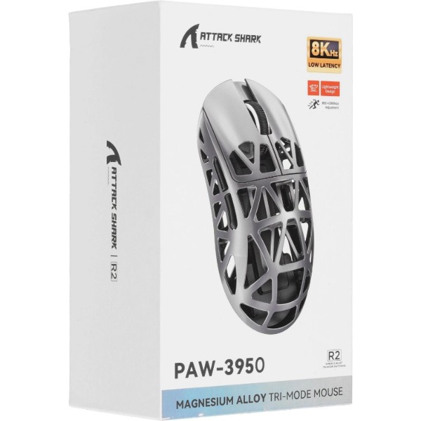 Фото - Мышь беспроводная игровая Attack Shark R2, Wireless/Bluetooth, 42000dpi, (PAW3950), 6кн., Black (R2B_AS)