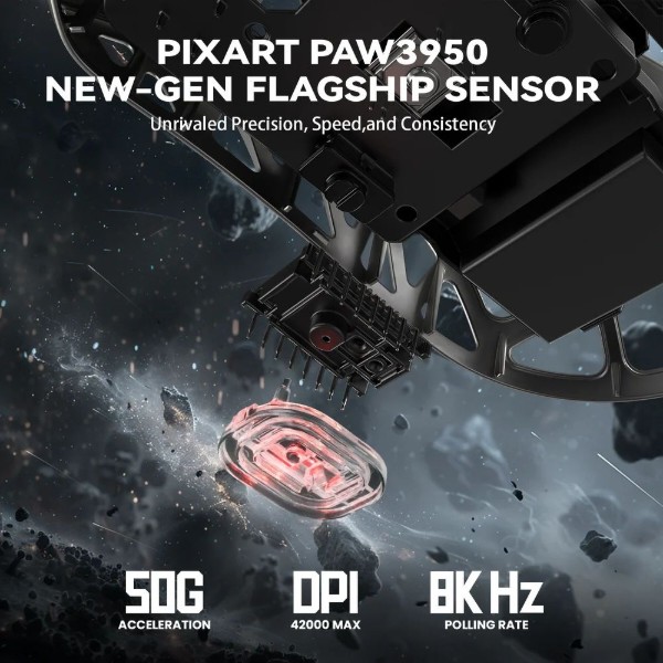 Фото - Мышь беспроводная игровая Attack Shark R2, Wireless/Bluetooth, 42000dpi. (PAW3950), 6кн., Silver gray (R2SGR_AS)
