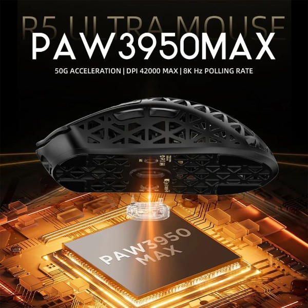 Фото - Мышь беспроводная игровая Attack Shark R5 Ultra, Wireless, PAW3950MAX сенсор, 42000dpi., 6кн., Black (R5ULTRAB_AS)