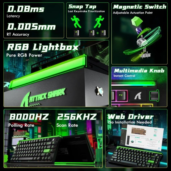 Фото - Клавіатура дротова ігрова Attack Shark R85 HE 79кл. RGB, USB-C, Magnetic Switch Green (AS-6972792472539-F-UA)