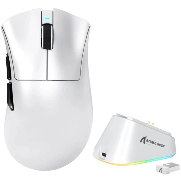 Фото - Мышь беспроводная игровая Attack Shark V3Pro Ultra-Light, Wireless/Bluetooth, 25000dpi. (PAW3311), 6кн., White (V3PROW_AS)