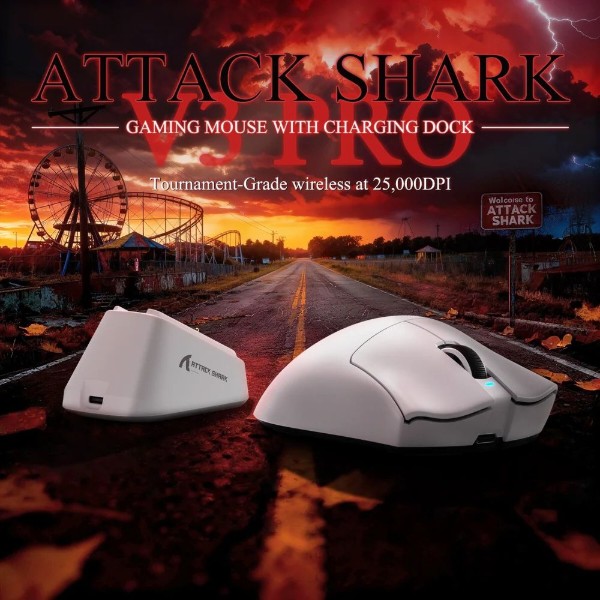 Фото - Мышь беспроводная игровая Attack Shark V3Pro Ultra-Light, Wireless/Bluetooth, 25000dpi. (PAW3311), 6кн., White (V3PROW_AS)