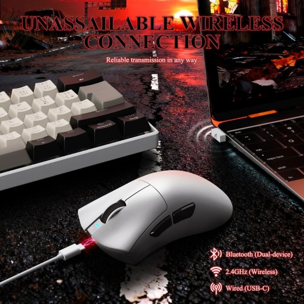 Фото - Мышь беспроводная игровая Attack Shark V3Pro Ultra-Light, Wireless/Bluetooth, 25000dpi. (PAW3311), 6кн., White (V3PROW_AS)