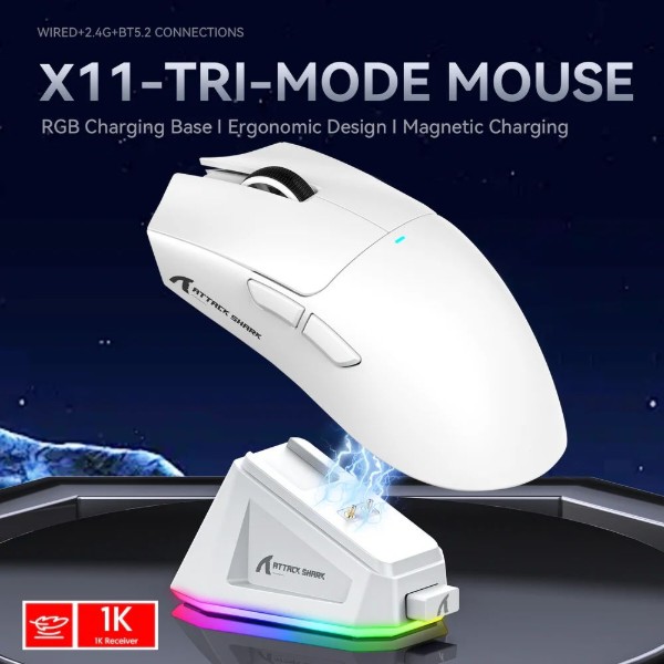 Фото - Миша бездротова ігрова Attack Shark X11, Wireless/Bluetooth, 22000dpi. (PAW3311), 6кн., White (X11W_AS)