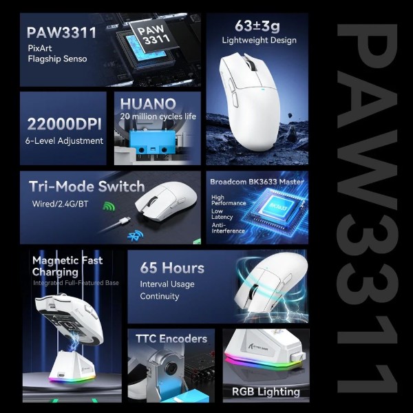 Фото - Миша бездротова ігрова Attack Shark X11, Wireless/Bluetooth, 22000dpi. (PAW3311), 6кн., White (X11W_AS)