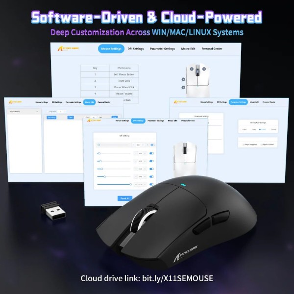 Фото - Мышь беспроводная игровая Attack Shark X11SE, Wireless//Bluetooth, 22000dpi. (PAW3311), 6кн., Black (X11SEB_AS)