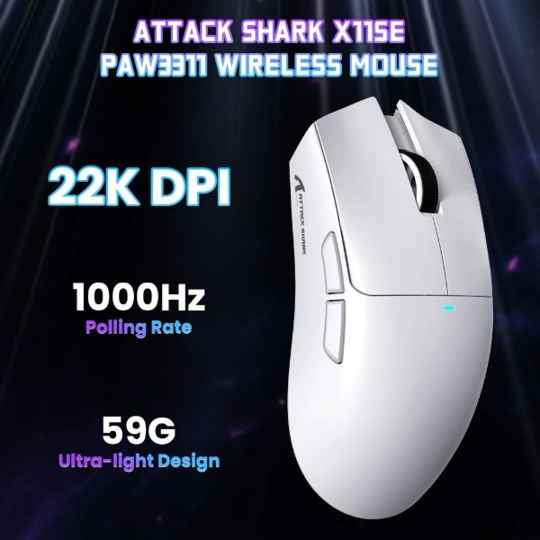 Фото - Мышь беспроводная игровая Attack Shark X11SE, Wireless/Bluetooth, 22000dpi. (PAW3311), 6кн., White (X11SEW_AS)