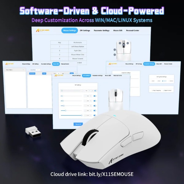 Фото - Мышь беспроводная игровая Attack Shark X11SE, Wireless/Bluetooth, 22000dpi. (PAW3311), 6кн., White (X11SEW_AS)
