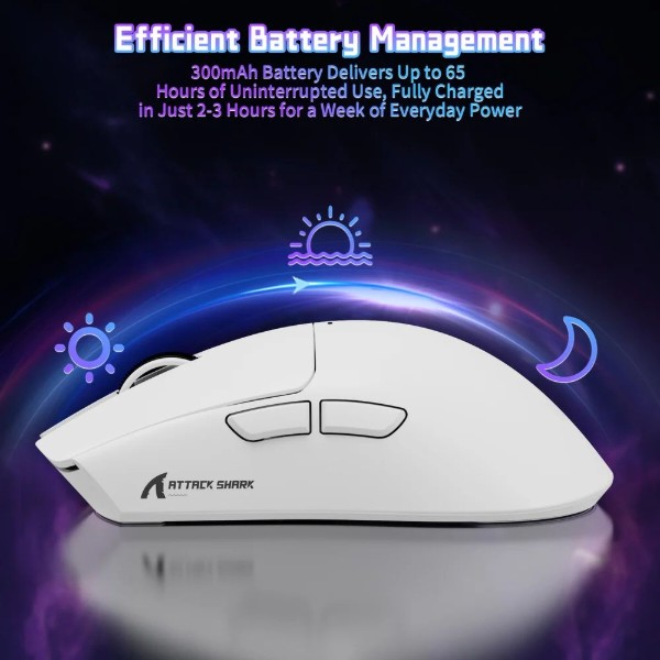 Фото - Мышь беспроводная игровая Attack Shark X11SE, Wireless/Bluetooth, 22000dpi. (PAW3311), 6кн., White (X11SEW_AS)