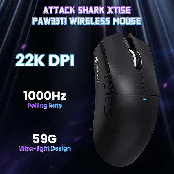 Фото - Мышь беспроводная игровая Attack Shark X11SE, Wireless//Bluetooth, 22000dpi. (PAW3311), 6кн., Black (X11SEB_AS)