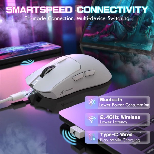Фото - Миша бездротова ігрова Attack Shark X1, Wireless/Bluetooth, 40000dpi. (PAW3395PRO), 6кн., White (X1W_AS)