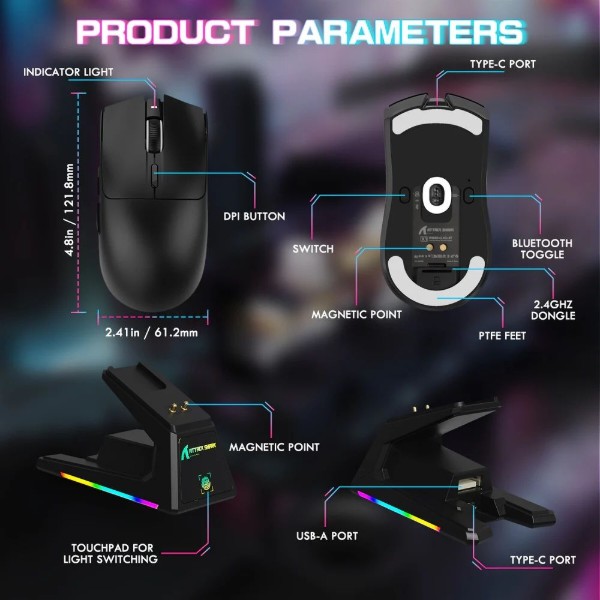 Фото - Миша бездротова ігрова Attack Shark X1, Wireless/Bluetooth, 40000dpi. (PAW3395PRO), 6кн., Black (X1B_AS)