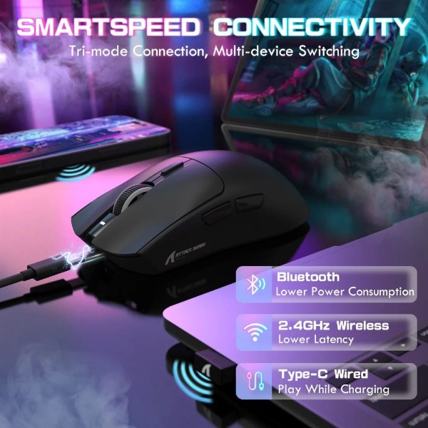 Фото - Миша бездротова ігрова Attack Shark X1, Wireless/Bluetooth, 40000dpi. (PAW3395PRO), 6кн., Black (X1B_AS)
