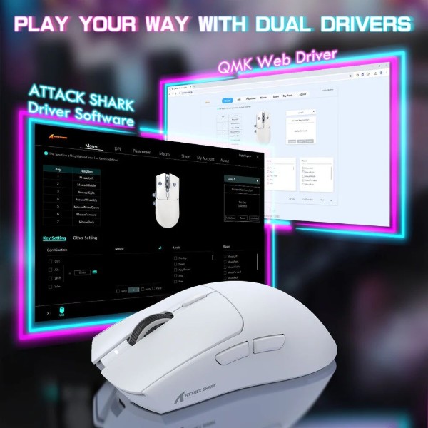 Фото - Миша бездротова ігрова Attack Shark X1, Wireless/Bluetooth, 40000dpi. (PAW3395PRO), 6кн., White (X1W_AS)