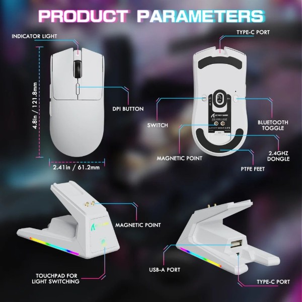Фото - Миша бездротова ігрова Attack Shark X1, Wireless/Bluetooth, 40000dpi. (PAW3395PRO), 6кн., White (X1W_AS)