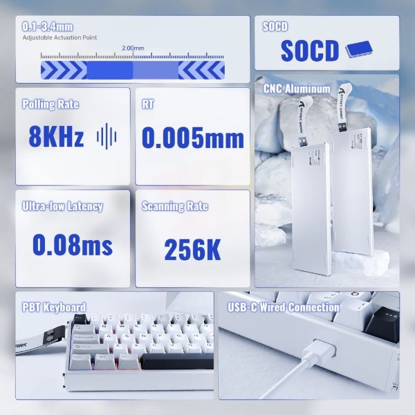 Фото - Клавіатура дротова ігрова Attack Shark X68 Max HE 68кл. RGB, USB-C, Starlight White (X68MAXSW_AS)