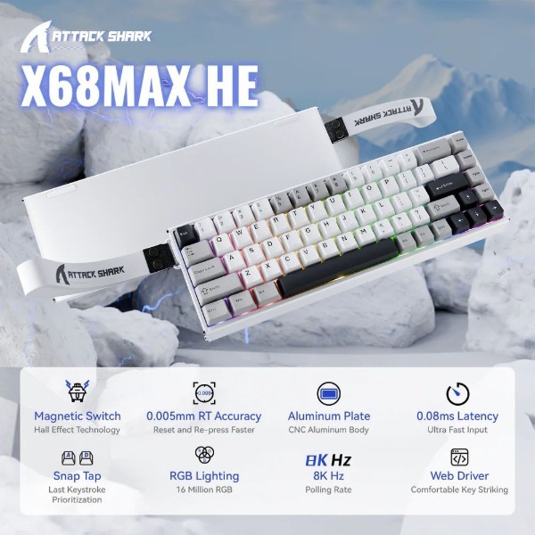 Фото - Клавіатура дротова ігрова Attack Shark X68 Max HE 68кл. RGB, USB-C, Starlight White (X68MAXSW_AS)