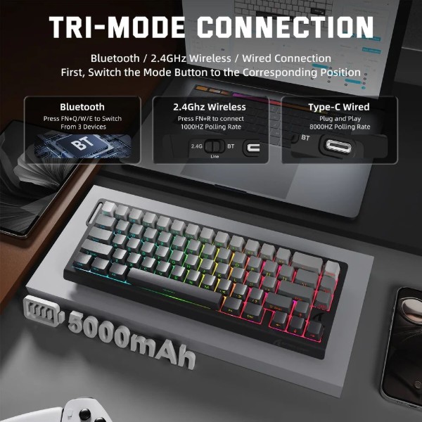 Фото - Клавіатура бездротова ігрова Attack Shark X68 Pro 66кл. RGB, Wireless, Moonlit Night (X68PROHEML_AS)
