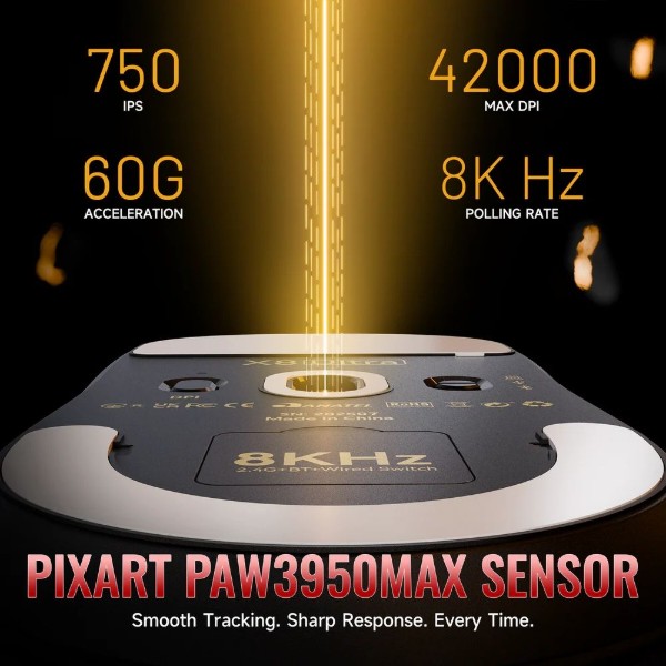 Фото - Мышь беспроводная игровая Attack Shark X8 ULTRA, Wireless/Bluetooth, 42000dpi. (PAW3950MAX), 6кн., Black (X8ULTRAB_AS)